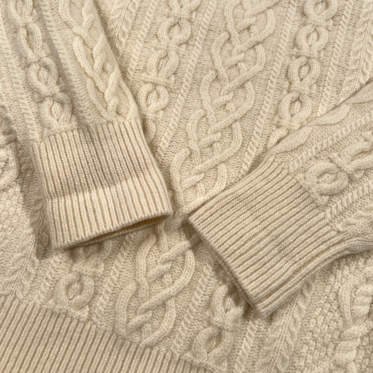 NANO universe ナノユニバース ケーブル編み ウールニットセーター サイズ M /アイボリー系/フィッシャーマン