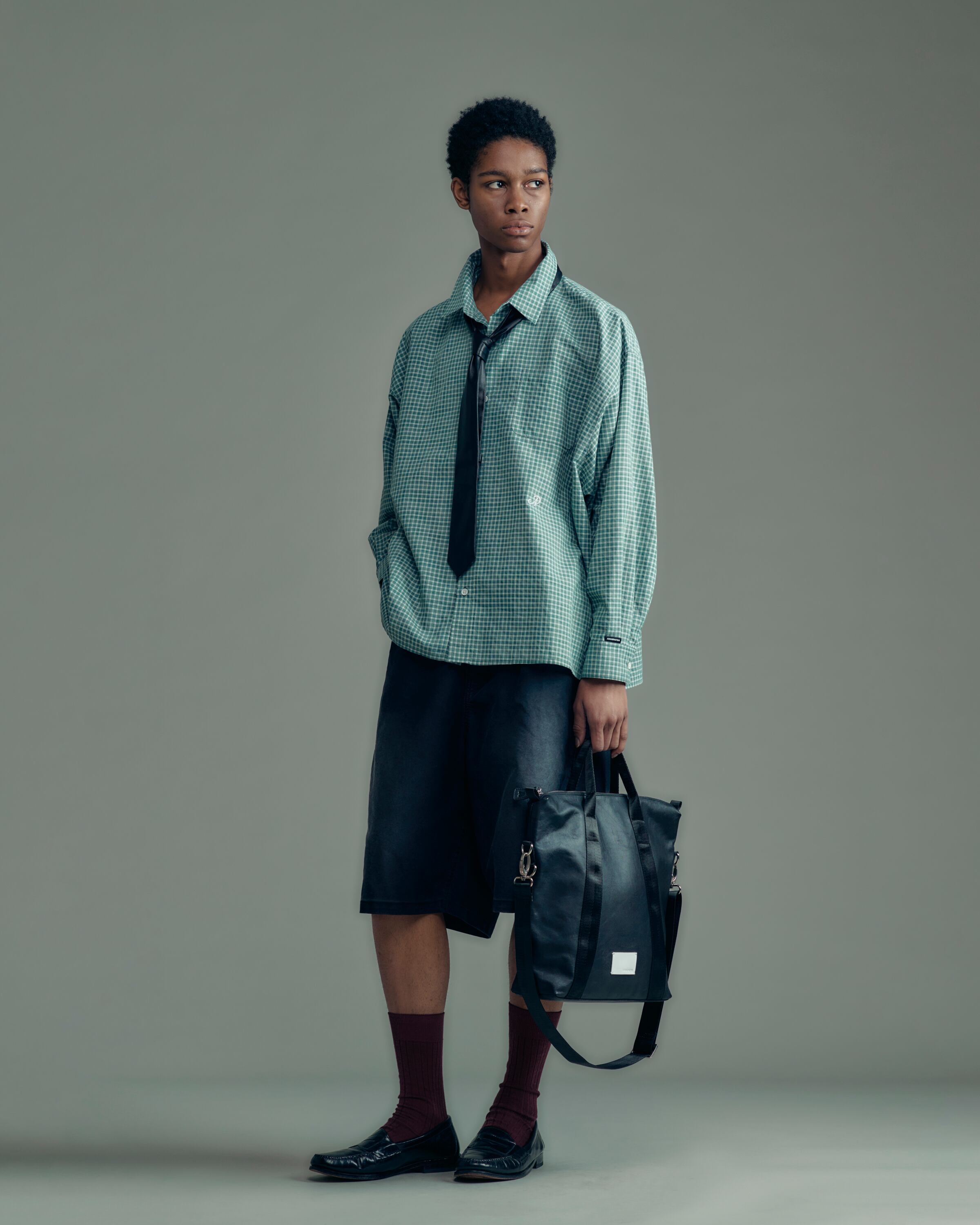 ADAM PATEK uneven dyeing short pants (BLK) AP2618014