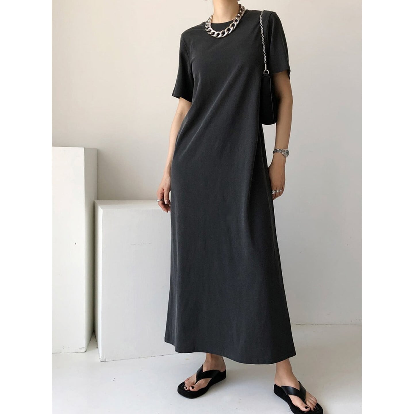 ミニマルライン ロングワンピース【S-2XL】 RA3230