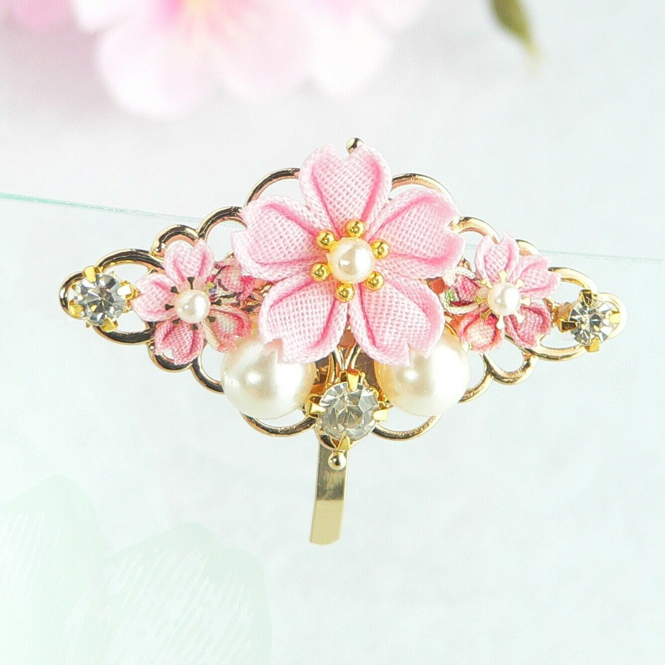 つまみ細工 桜のポニーフック 】---- フラワー/誕生日/記念日 つまみ細工 桜のポニーフック 】---- フラワー/誕生日/記念日