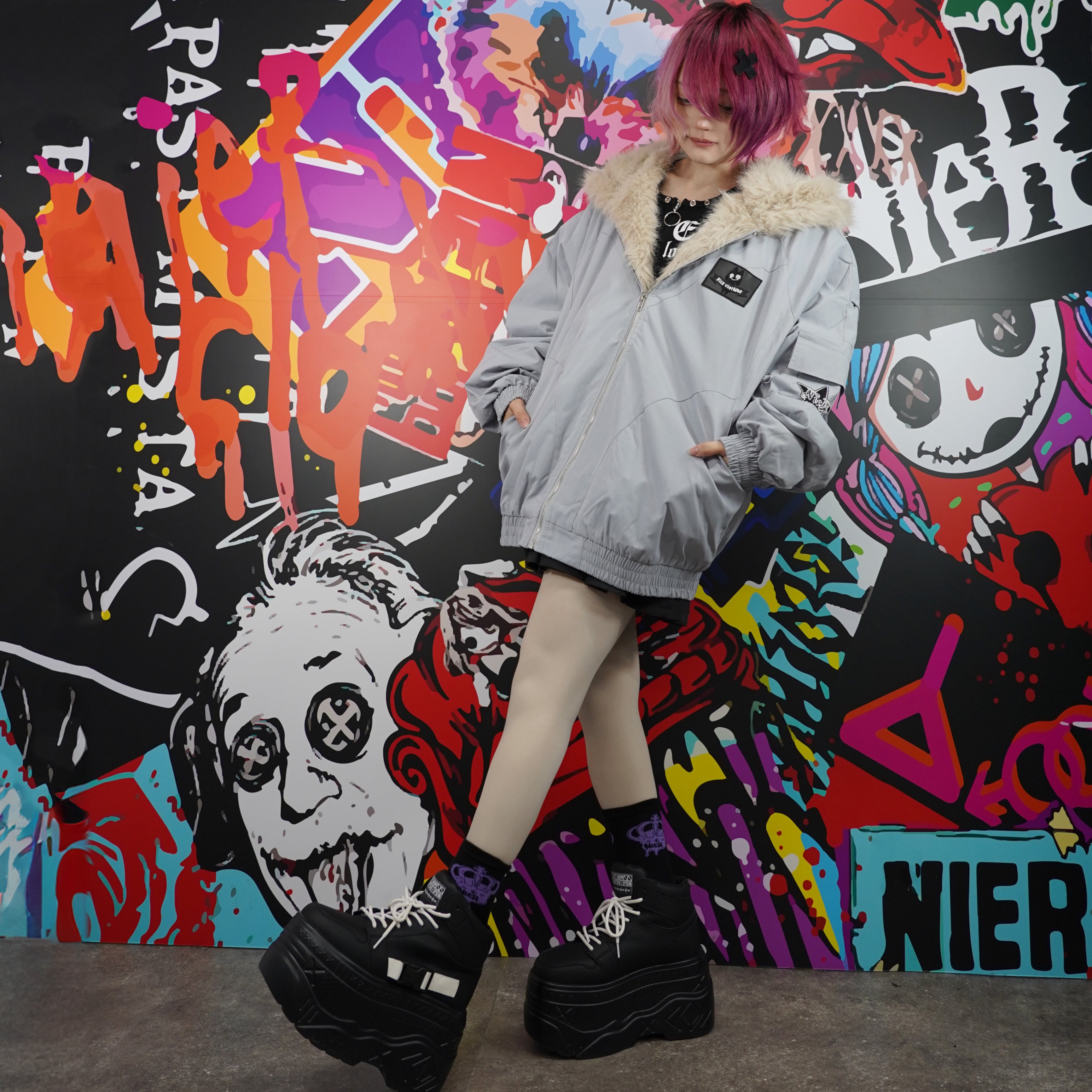 超防寒!!UNISEXファーフード中綿入りアウター【GRAY】 | NIER CLOTHING