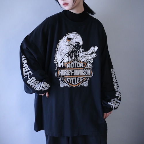 "HARLEY-DAVIDSON" XXXL super over silhouette multi print l/s tee