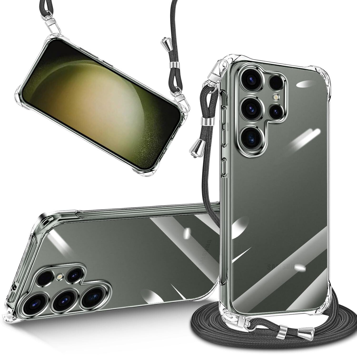 【在庫のみ】Galaxy S23 Ultra 用 ケース クリア ショルダー 携帯 スマホケース SC-52D SCG20 ギャラクシー s23ultra カバー 肩掛け 縄掛け 透明 TPU 薄型 耐衝撃 紐付き 斜めがけ 着脱可 織りストラップ付き ネックストラップ 縦/横 2WAY 長さ調整可能 取り外し可能 落下防止 紛失防止 ワイヤレス充電対応 かわいい おしゃれ 女性 男性 (クリア)