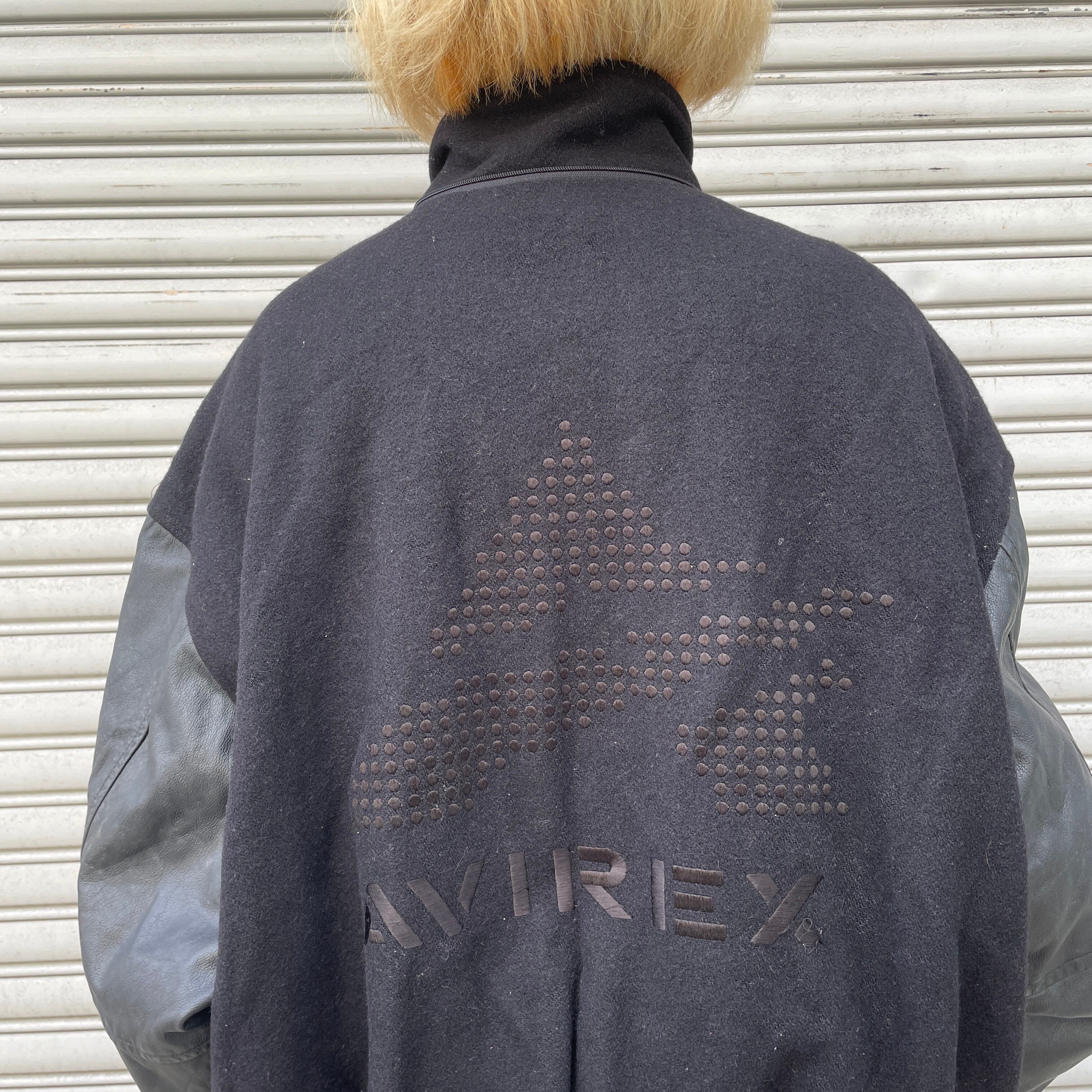送料無料』USA製 AVIREX スタジャン 本革 ブラック 5XL ビッグサイズ 