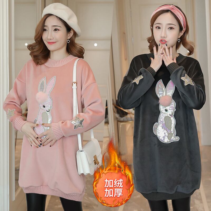 【新作】【送料無料】 マタニティドレス2019冬秋冬バージョンの新しいゴールドベルベット厚手の漫画ミドル丈プラスサイズのマタニティドレス-アリババ 大きめサイズ オータム 秋物 ウィンター 冬物 expec231369197754