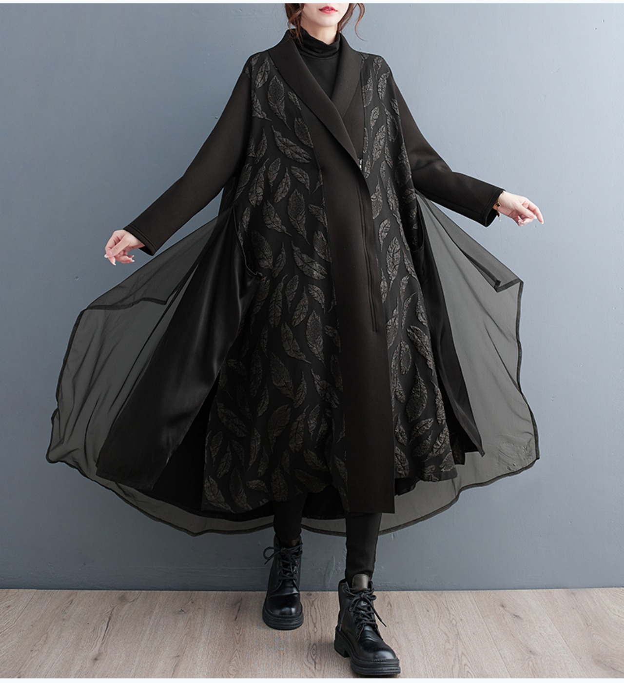 宵の葉影 〜異素材mixチュールロングコート〜M24155