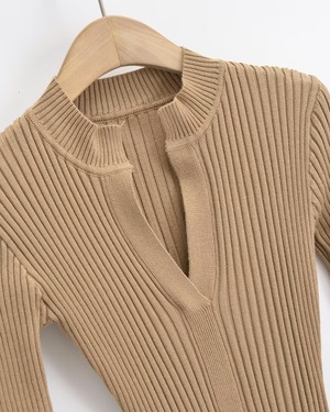 Vデザインリブニットロングワンピース 5color A0702