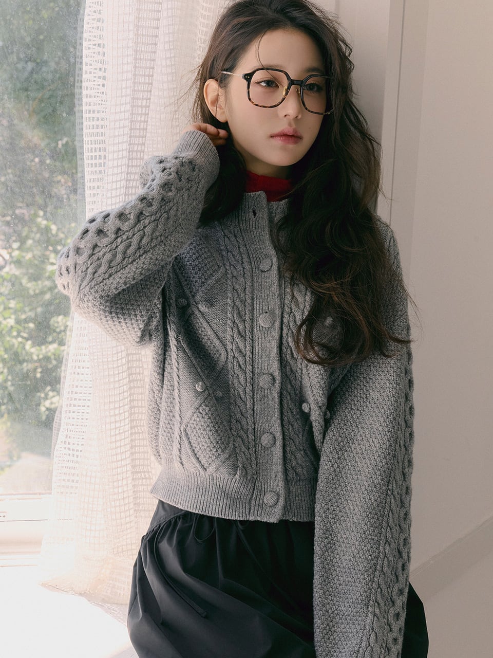 ROLAROLA] WOOL BUTTON CABLE CARDIGAN GRAY 正規品 韓国ブランド 韓国