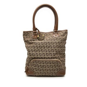 フェンディ ズッキーノ トートバッグ ハンドバッグ 8BH139 ベージュ ブラウン キャンバス レザー レディース FENDI 【中古】
