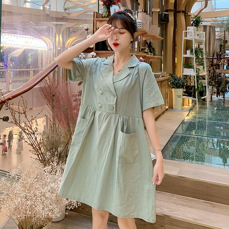 【新作】【送料無料】 マタニティドレス2019夏バージョンの新しいファッションダブルブレストルーズマタニティドレスプラスサイズのマタニティドレス-アリババ 大きめサイズ サマー 夏物 expec256427689276