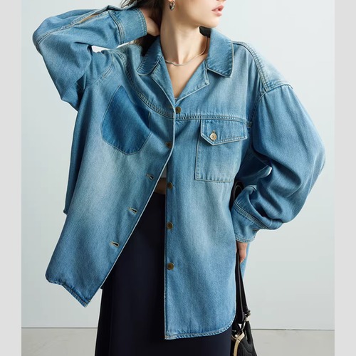 パッチポケット シャツカラー 大人 デニムシャツ 00153 画像