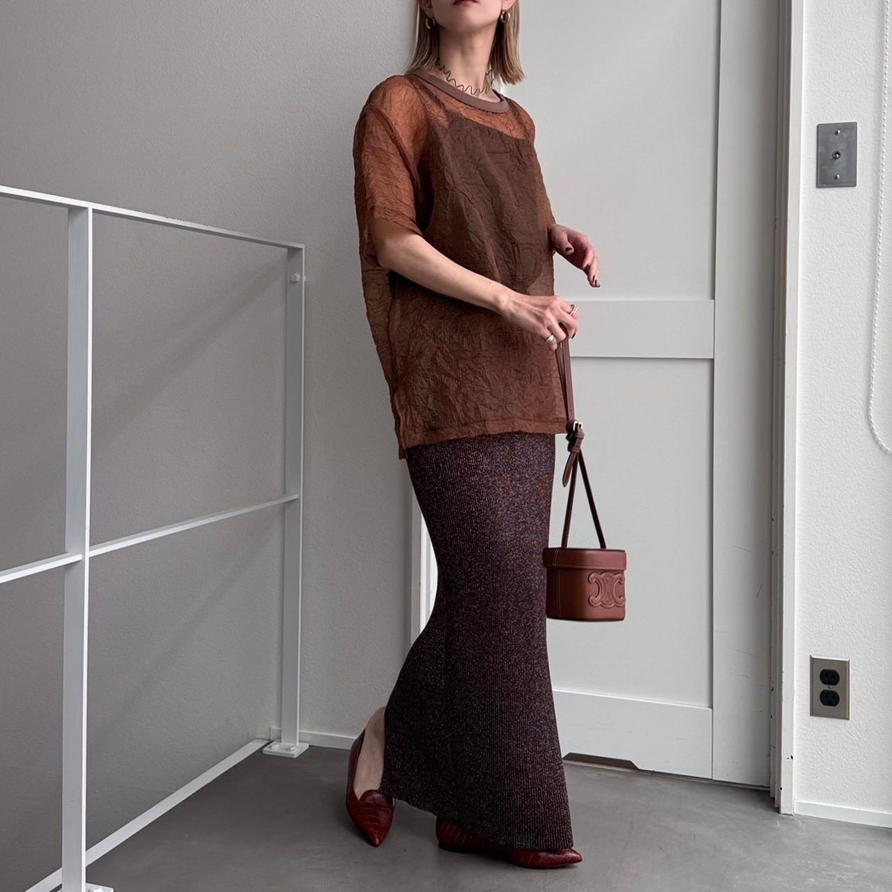 ラメバックスリットタイトSK/ブラウン