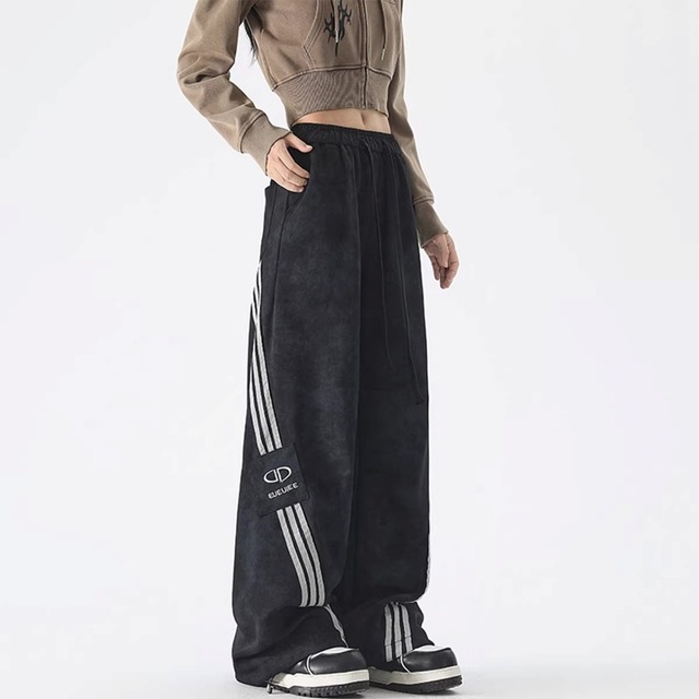 フェードダイサイドラインワイドスウェットパンツ 2col   R02087