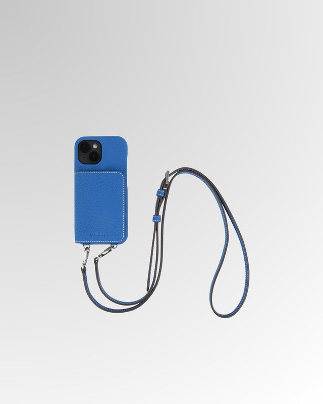 【iPhone15シリーズ】バックカバー型ケース　ストラップ付　ブルー