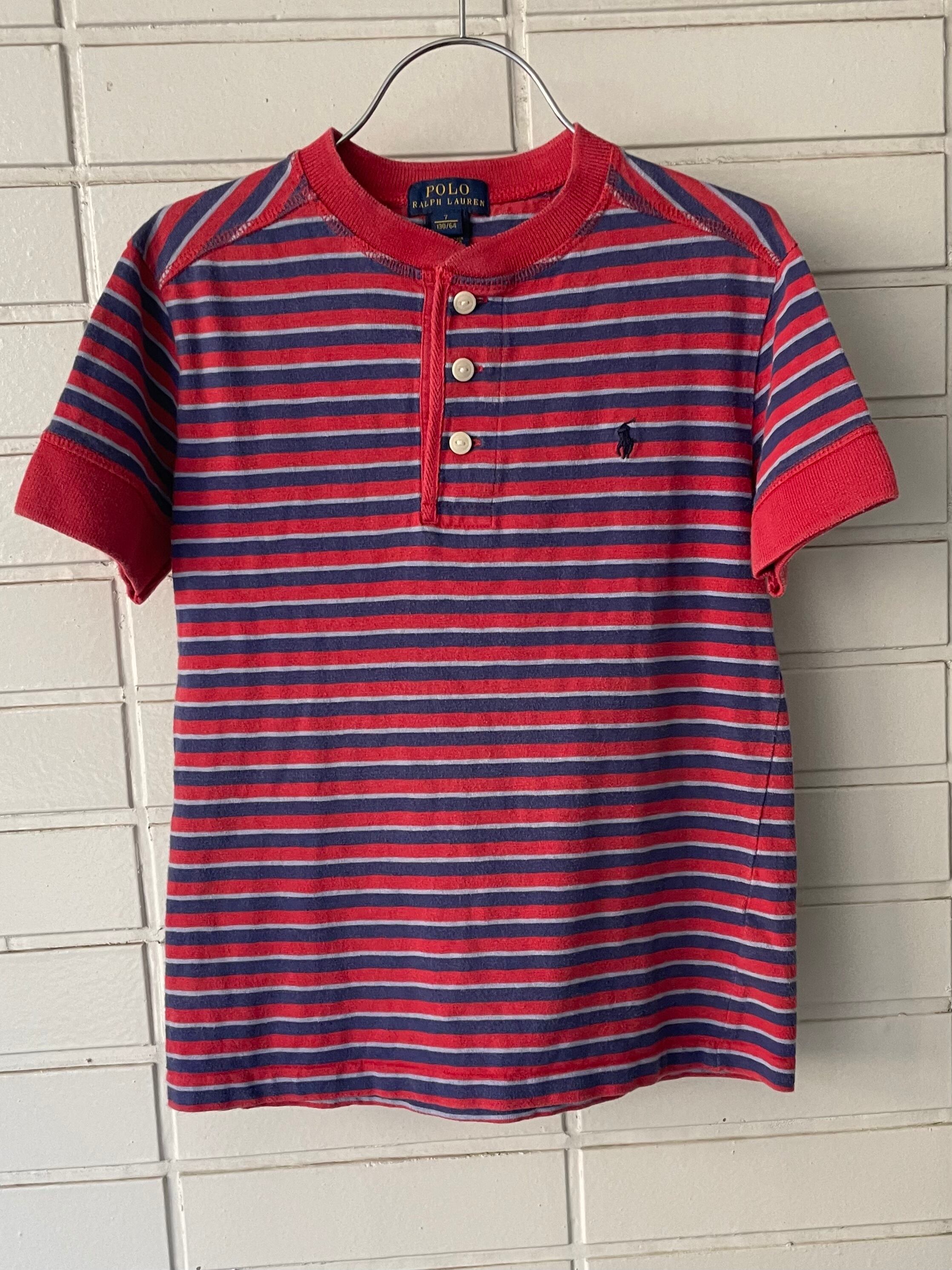 (KD020)120-130cm Polo Ralph Lauren border Henley Neck T-shirt