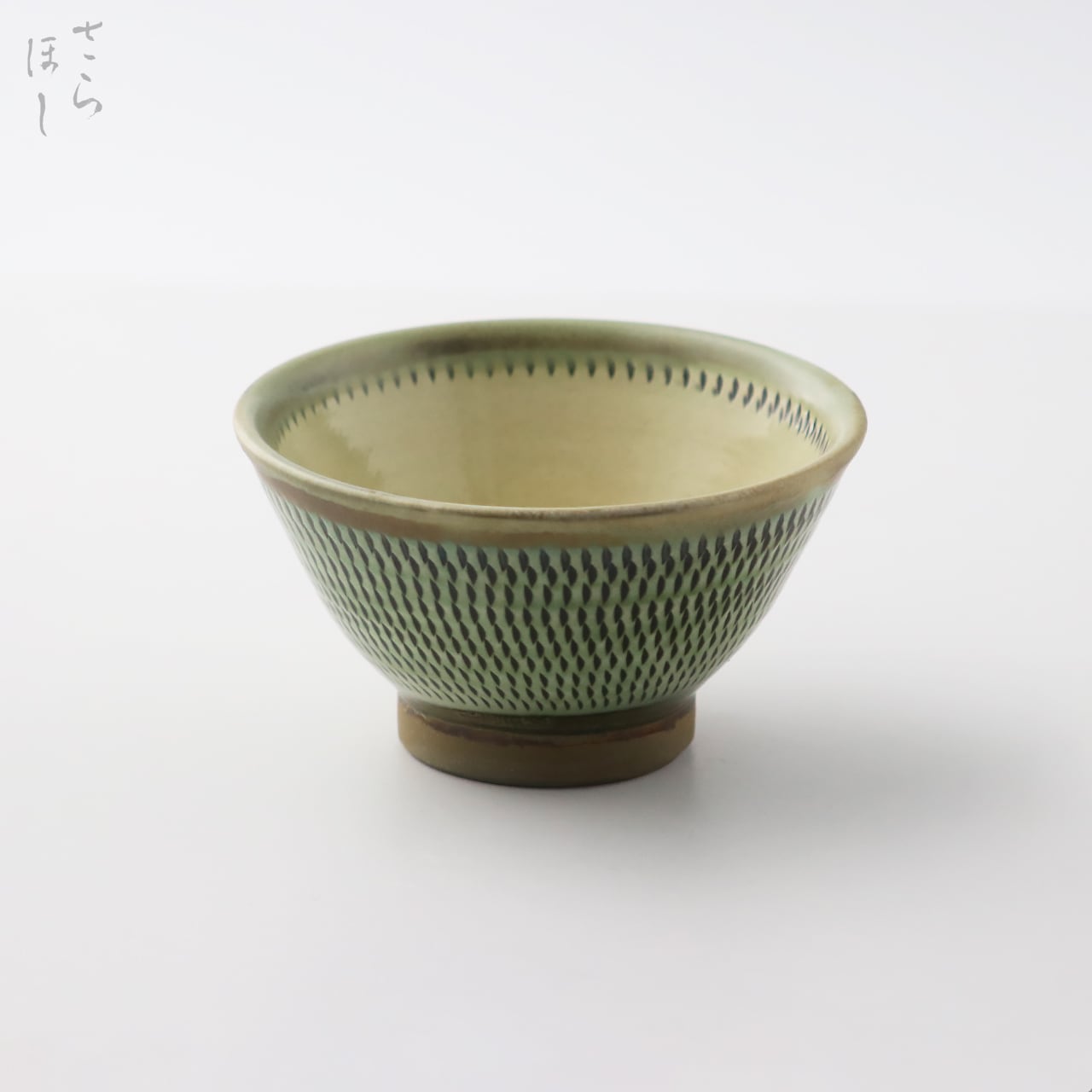 【完売】小鹿田焼 小袋窯 3寸8分飯碗 飛びかんな 緑 直径約11.4cm 陶器 和食器 民藝