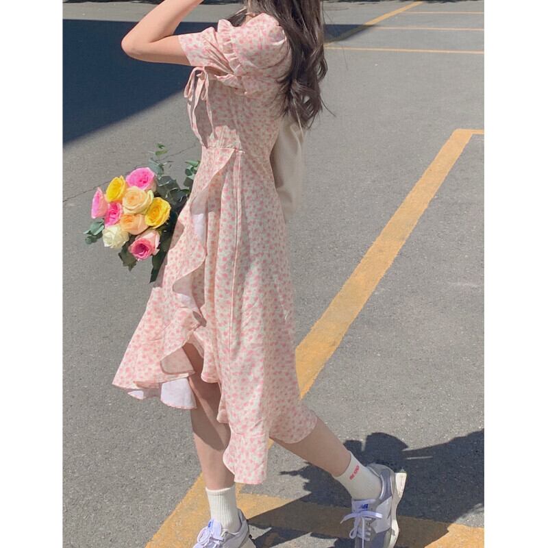 フローラルドレス オータムウェストスカート ピンク 大人ガーリー スウィート キュート カジュアル 秋物 花柄 ガールズファッション66939269710