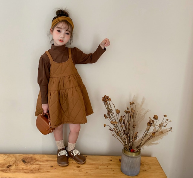 【秋冬に可愛いセットアップ☆キルティング ワンピ トップス】 セットアップ ワンピース トップス 子供服 女の子 2点セット 長袖 キルティング スカート 暖かい 保温 パフスリーブ ひざ丈 シンプル カジュアル かわいい 95cm 100cm 110cm 120cm 130cm 送料無料