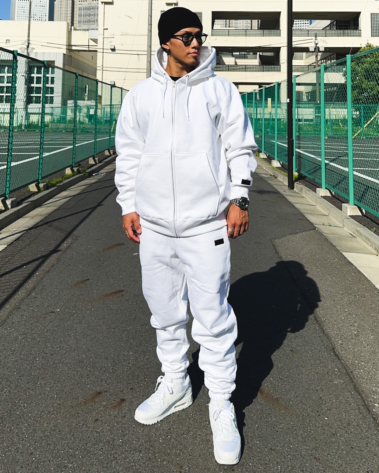 BOX-TYPE2 ONE POINT HEAVY WEIGHT ZIP UP SWEAT HOODIE - WHITE