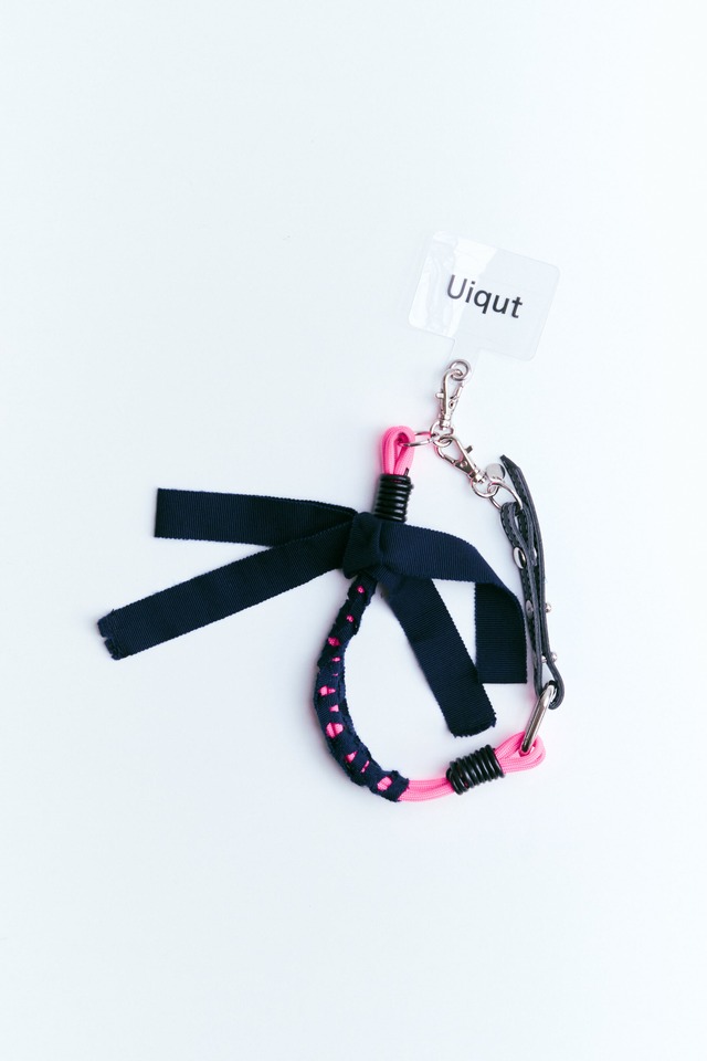 cord ribbon short strap【pink/brown】