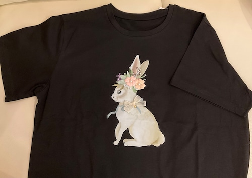 フラワーラビットTシャツ　半袖　うさぎ