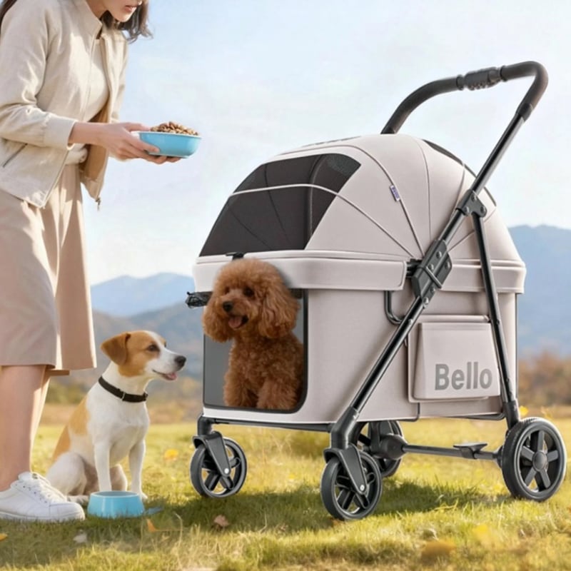 Bello ネイビー ペットカート 小型犬 中型犬 BELLO 軽量折りたたみペットベビーカー/犬用カート 屋外用四輪