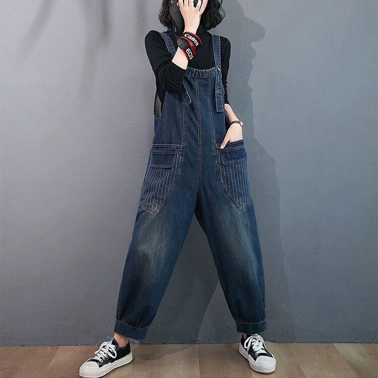 BUTTON STRAP RETRO DESIGN DENIM OVERALL 1color M-14579