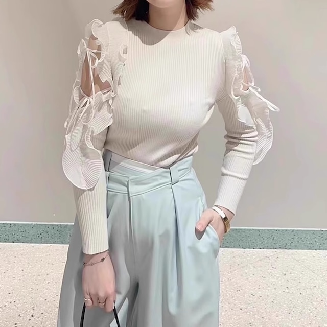 side ribbon&frill tops(4color)<t1868>