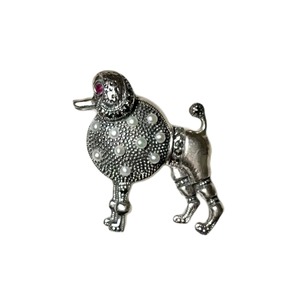 ROKUZAN silver brooch “poodle” set with ruby & pearl & marcasite