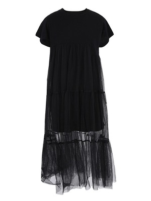 split mesh round neck dress