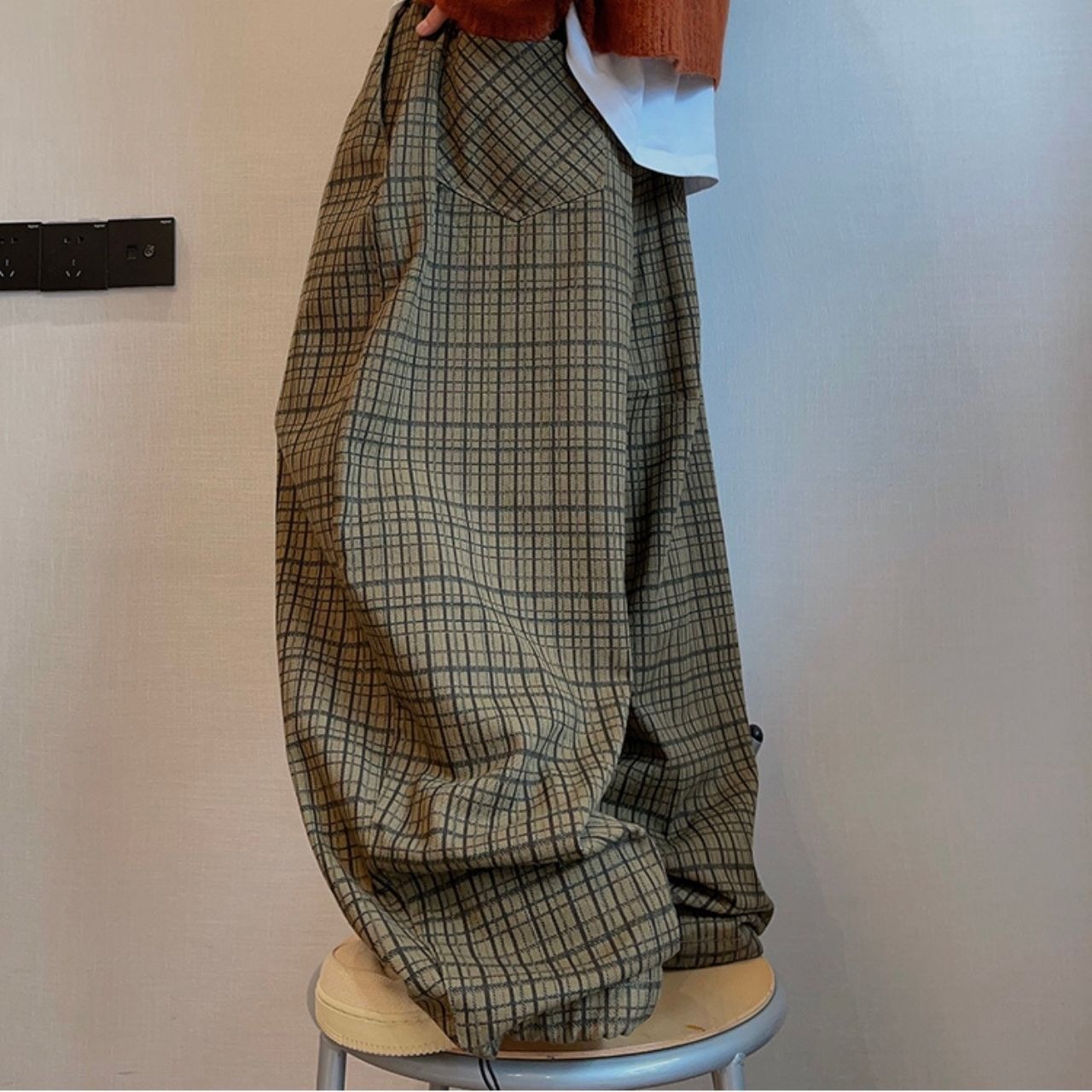 ツイルキャンバスチェックプリントパンツ　1157