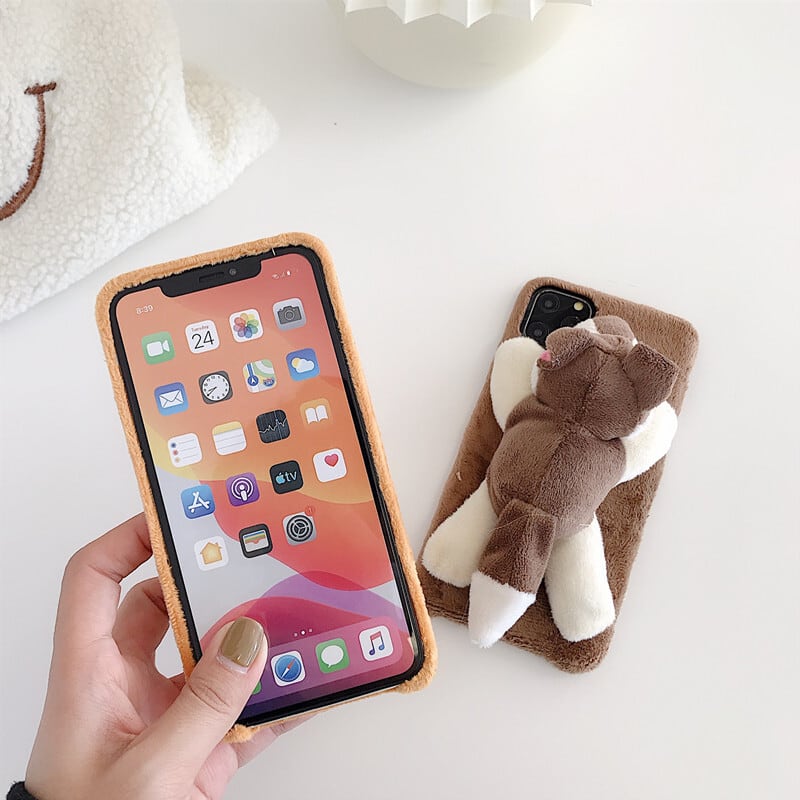 iPhoneケース 全機種対応 ぬいぐるみ風 ネコ ゾウ ハスキー ブタ