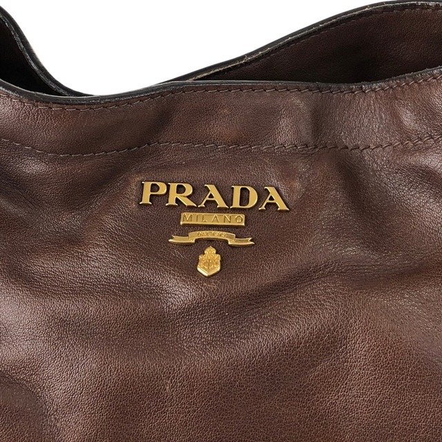 PRADA プラダ トートバッグ ブラウン ロゴ レザー vintage ヴィンテージ オールド sznhvb