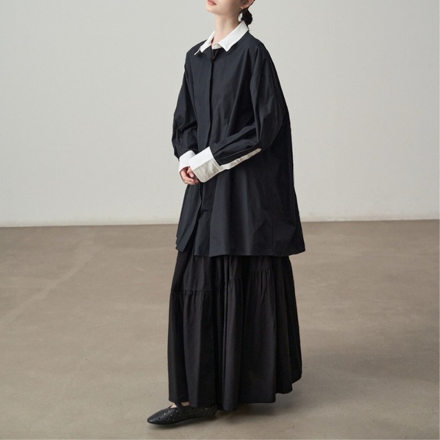 Contrast collar oversized shirt【3color】 C1473