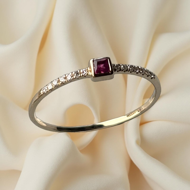 K14 ダイヤとルビーリング 13号