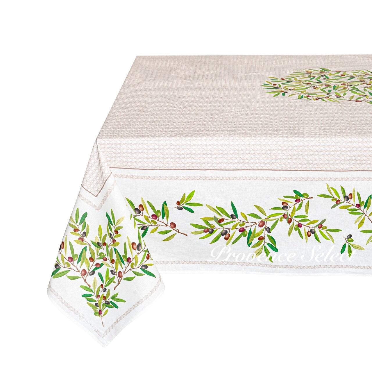 フランス製オリーブ柄のテーブルクロス200×156撥水加工 オリーブ