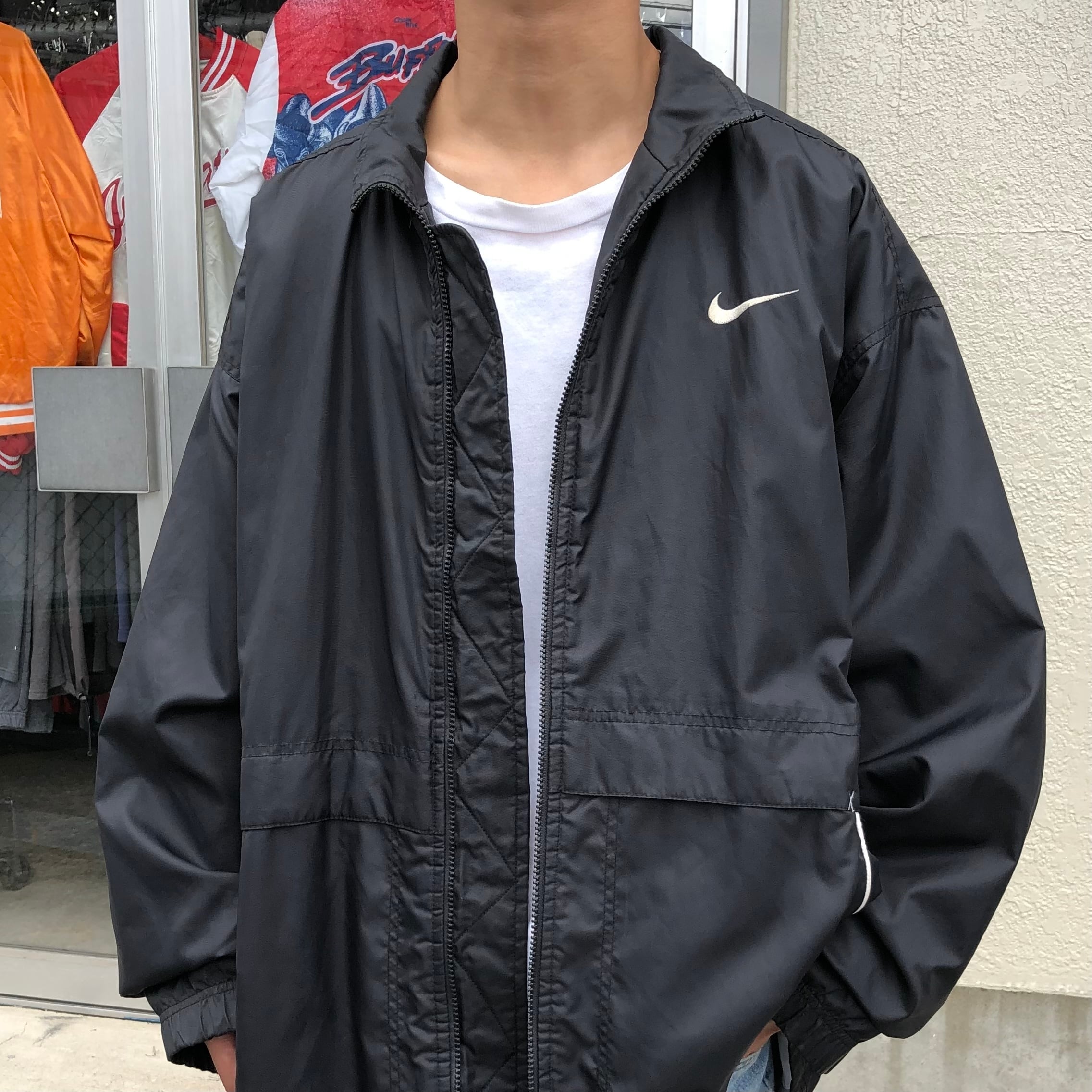 90s NIKE（ナイキ）スウッシュ ナイロンジャケット/XL/ブラック-