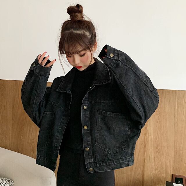 デニムジャケット レディース Gジャン ヴィンテージ アウター 春秋 オーバーシルエット 長袖 おしゃれ かっこいい カジュアル 定番 色落ち ブラック S/M/L