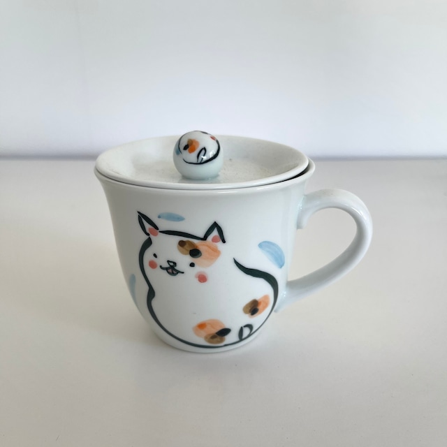 【波佐見焼】マグカップ　三毛猫　蓋つき【tomofac】