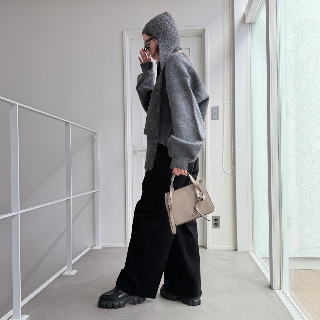 ロングフラップニットcap/チャコール