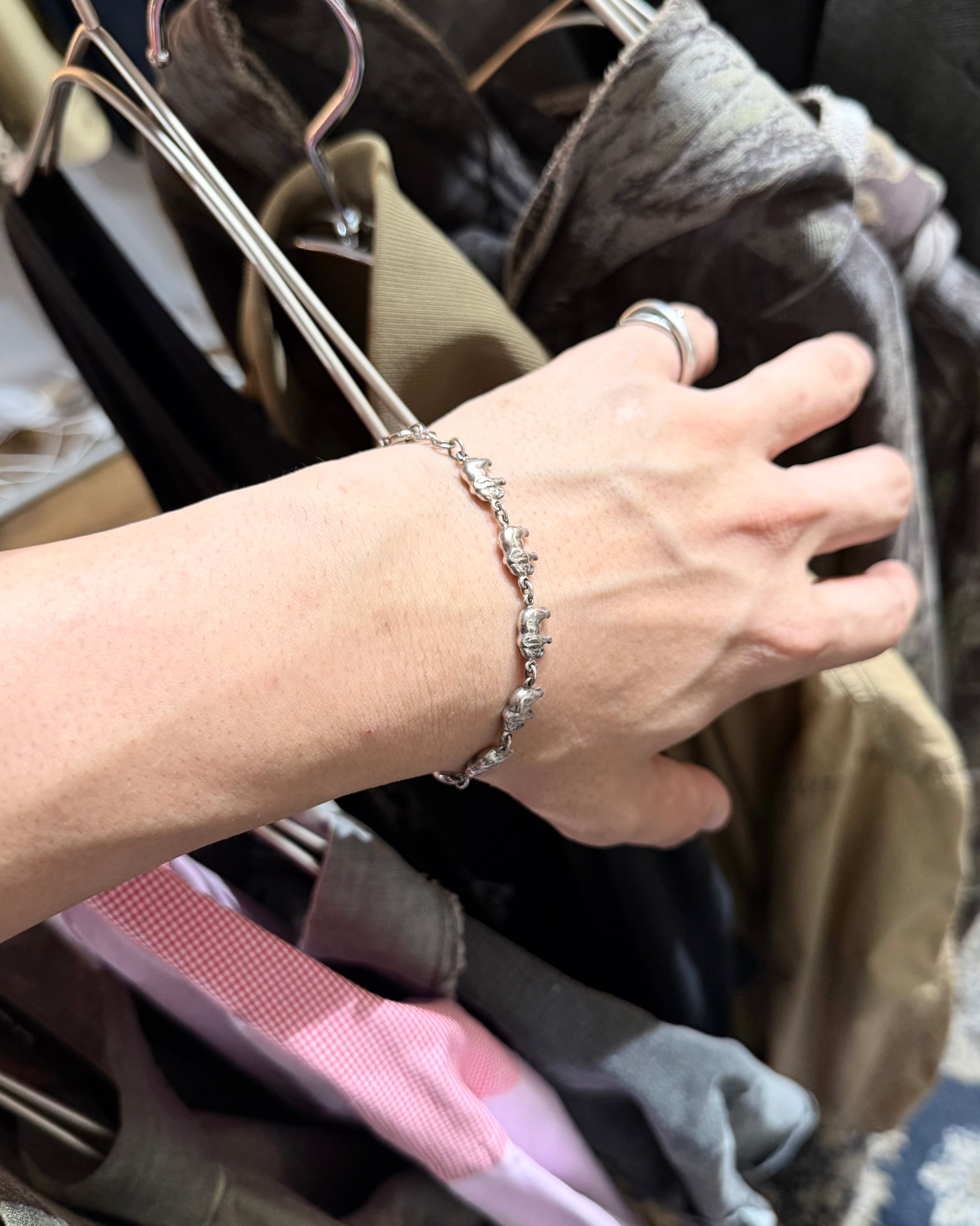 " Silver 925 - 連なる象たち " Elephants motif Design vintage Bracelet