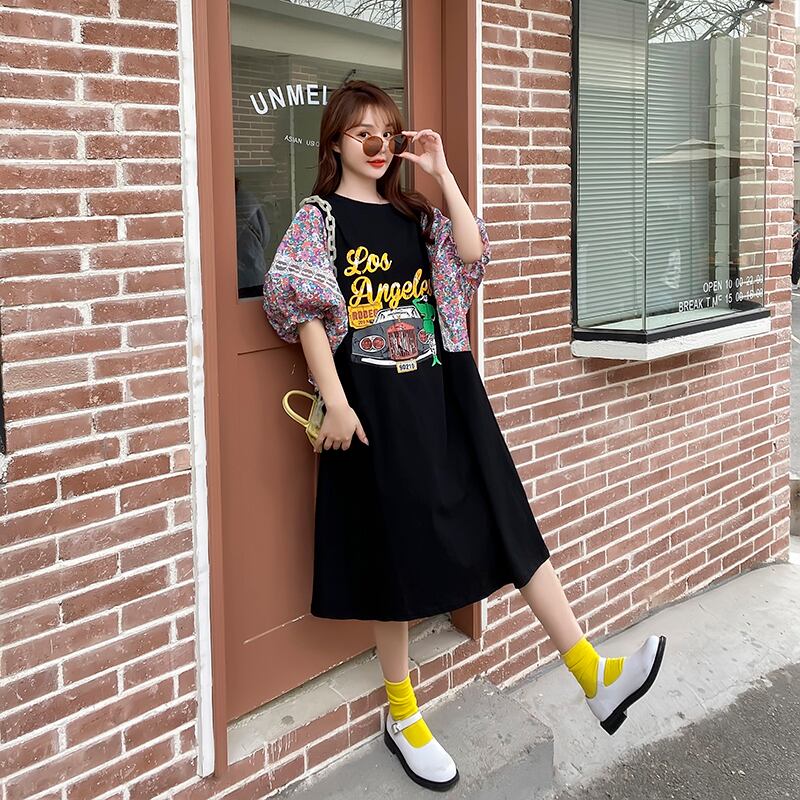 ワンピース ワンピドレス 膝下 ミディアム丈 袖あり 半袖 5分袖 五分袖 ラウンドネック 襟なし 切り替えデザイン かわいい シンプル カジュアル おしゃれ お洒落 かっこいい ラフ ラブリー キュート ガーリー ルーズ 個性的 主役級 無地 柄 プリント 春 夏 10代 20代 レディース 女性用 学生 通学 デート お出かけ 公園デビュー 女子会 お泊まり 休日 リゾート 旅行 楽ちん モテ XL 3XL 大きいサイズ 大きい 大きめ ビッグサイズ ゆったり ゆる 黒 ブラック