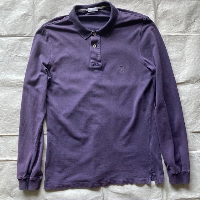 Brunello Cucinelli ブルネロクチネリ 鹿の子ポロシャツ 長袖 イタリア製 パープル 古着 M