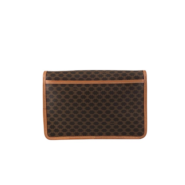 CELINE セリーヌ マカダム ショルダーバッグ ブラウン ブラゾン型押し PVC レザー vintage ヴィンテージ オールド tfmjuy