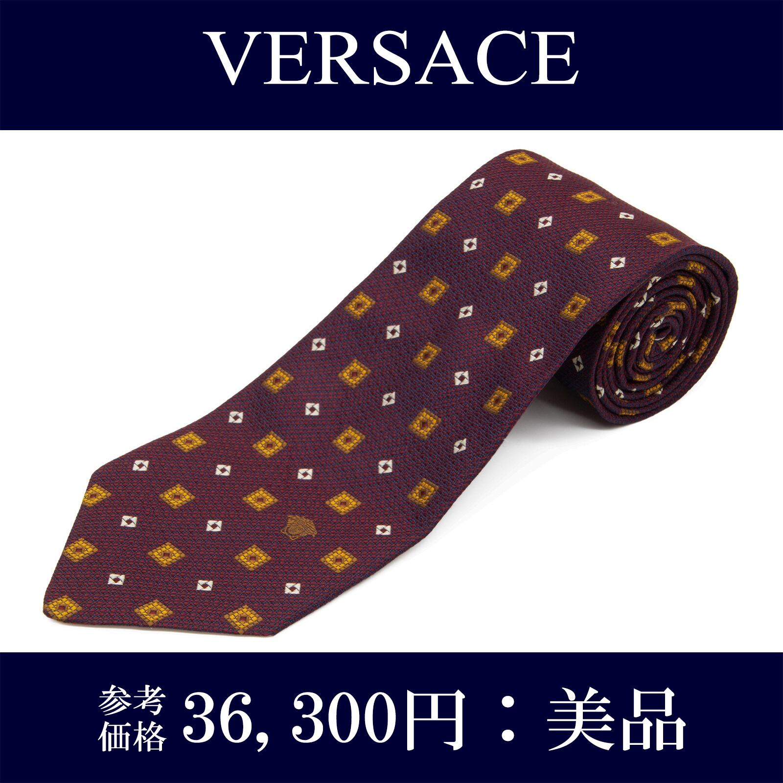 送料無料 ヴェルサーチェ ネクタイ ジャガードタイ シルク バーガンディー オレンジ 白 メドゥーサ スクエア マーク おしゃれ 綺麗 N629
