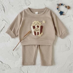【66-100】秋ポップコーン刺繍スウェット＋パンツ 2点セット ベビー 男女兼用