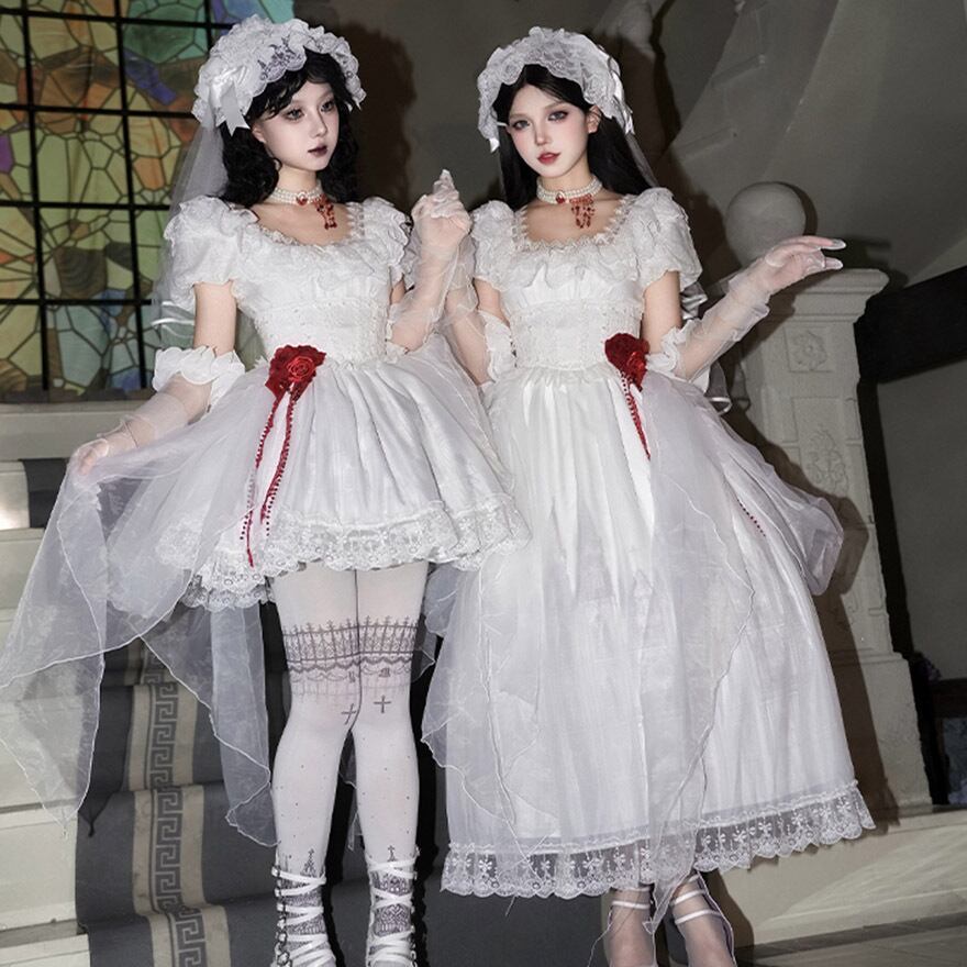 ゴスロリ セットアップ 8点セット ロングスカート ホワイトロリィタ PUJI イベント コンカフェ衣装