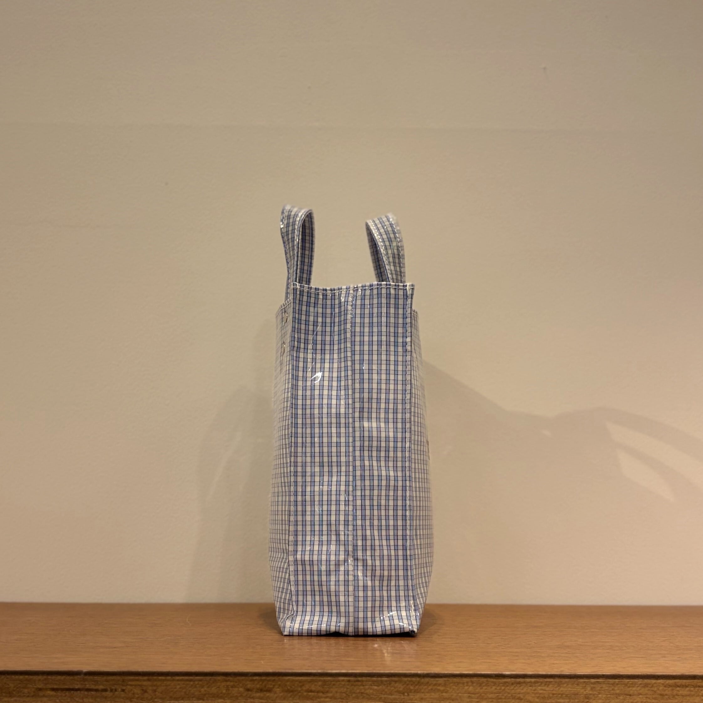 TEMBEA│PAPER TOTE SMALL | LT-OLIVE / CELESTE-BLUE / CHECK LT-BLUE