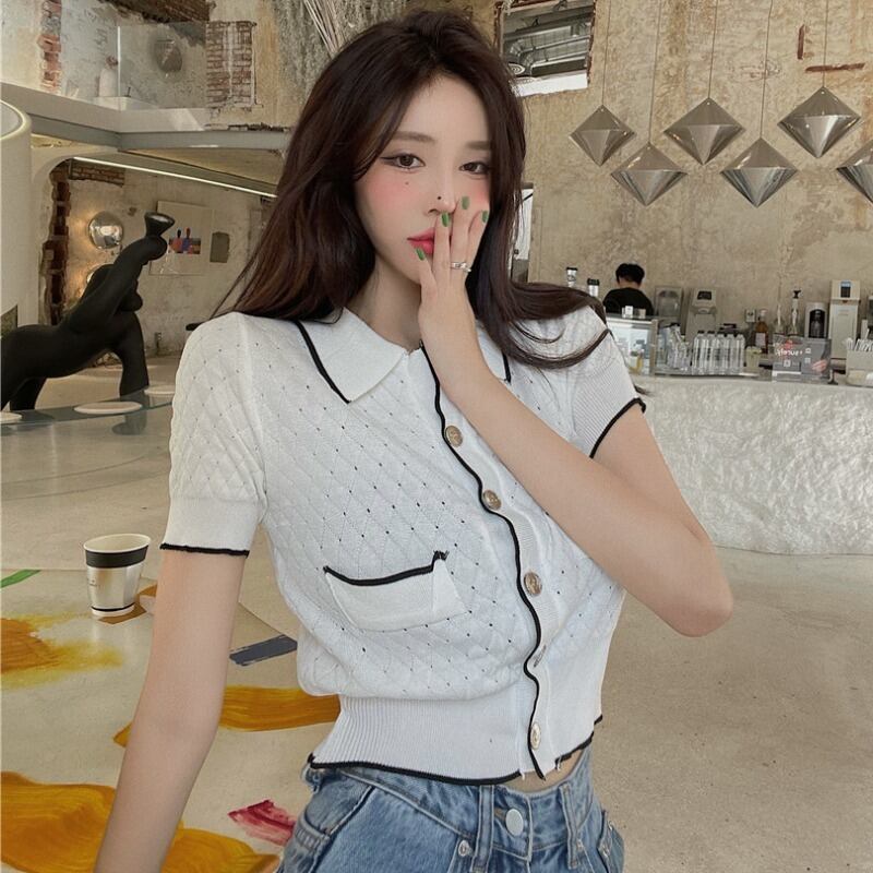 ショート薄手ニットカーディガンジャケット レディース ハンチェンe86005852897