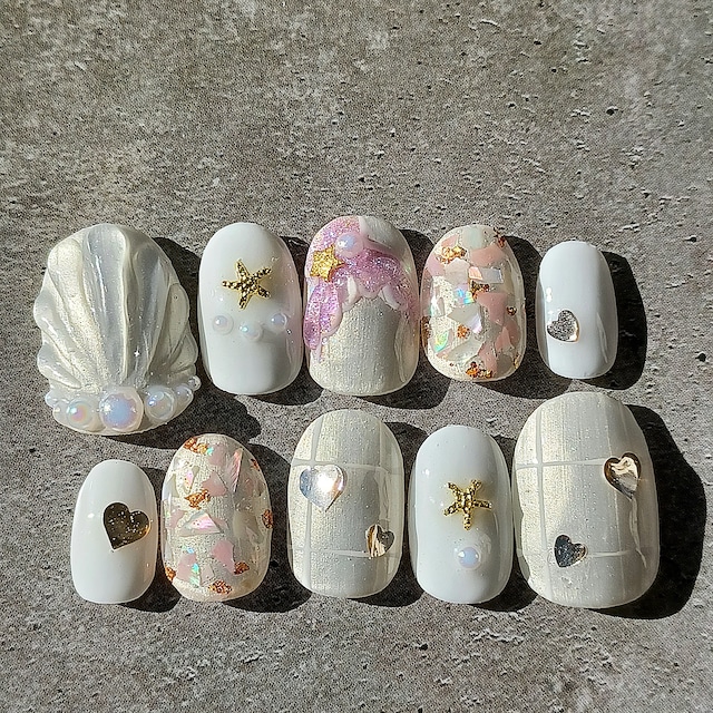 受注製作】パールカラー×レトロダリア ネイルチップ No.46  